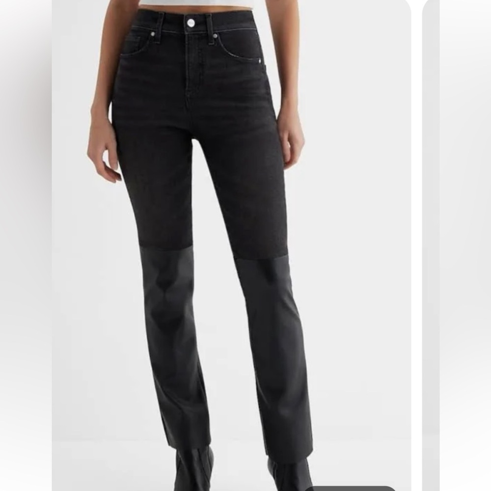 Express 90’s Slim High Rise Faux Leather Panel Jeans 4L